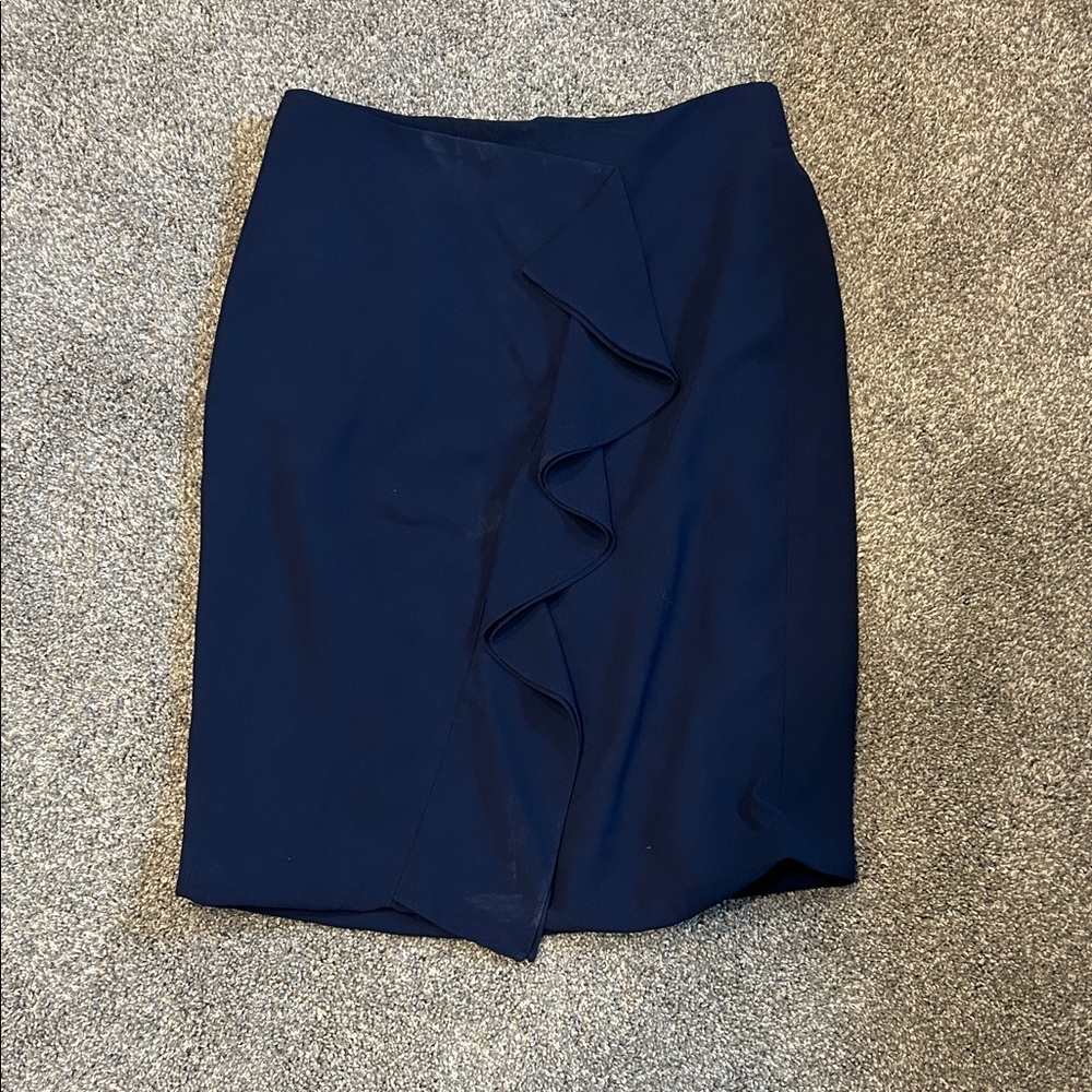 J. Crew Navy Pencil Skirt with Ruffle
